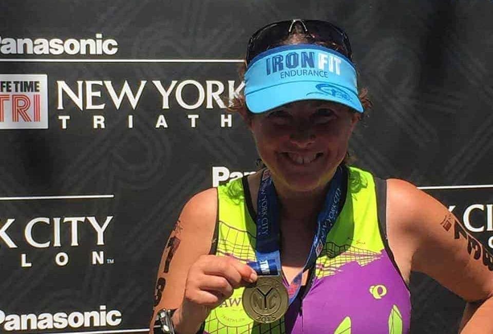 Hilary Topper finishing the NYC Triathlon