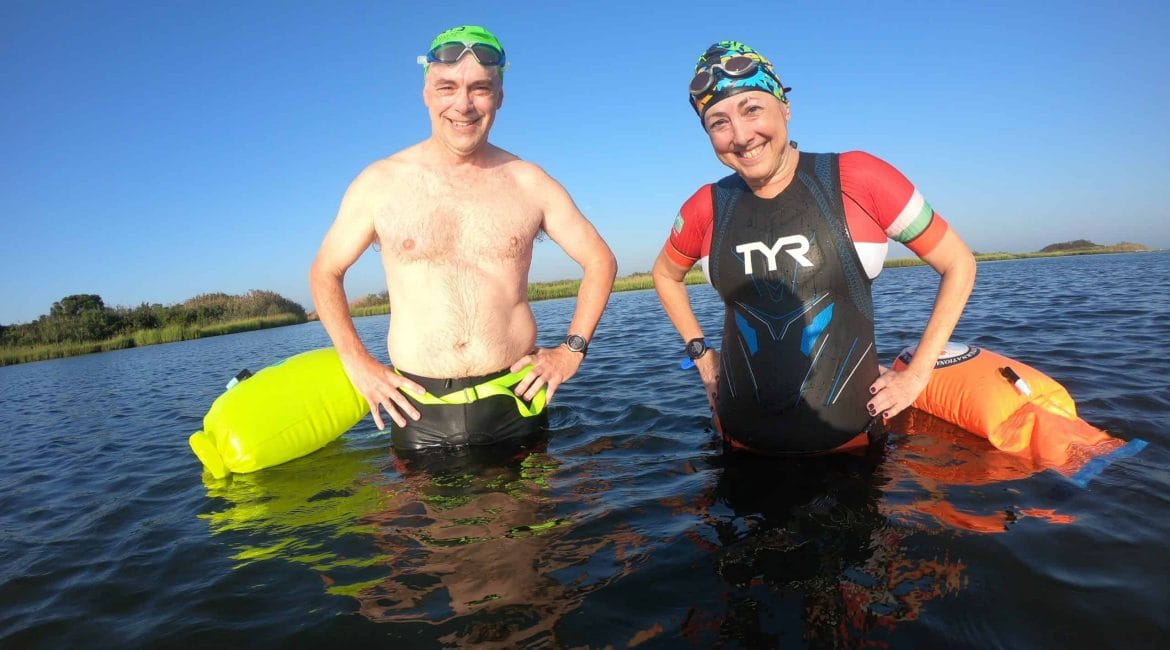 Hilary Topper and friend in open water