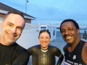 Ray, Hilary and Nigel after an open water swim