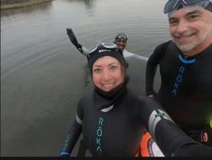 Hilary, Ray and Nigel during an open water swim