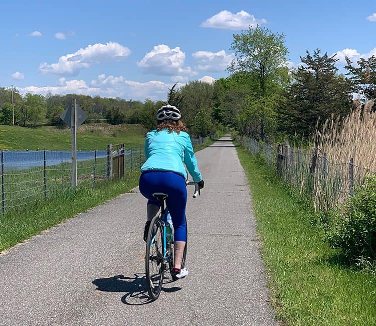 Hilary T riding the rail trail in Hudson Valley