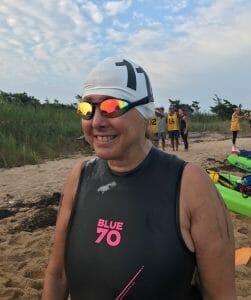 Hilary Topper getting ready for open water swim
