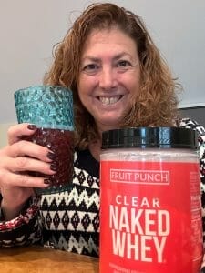 Hilary drinking Naked Protein