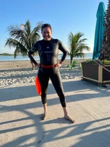 Hilary wearing a sumarpo wetsuit
