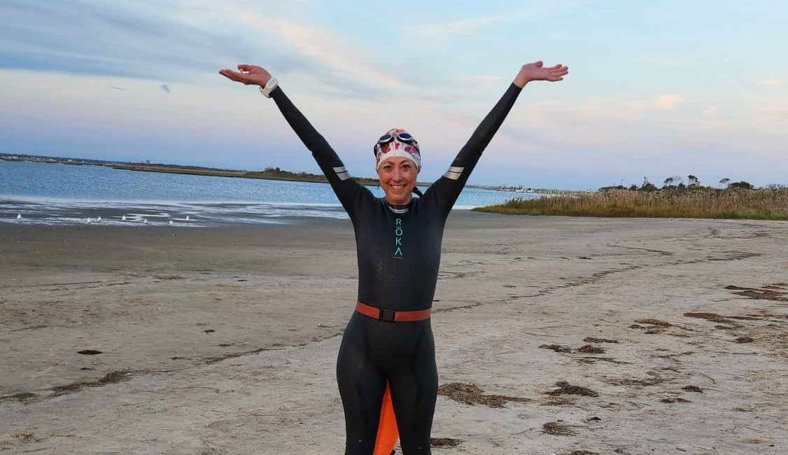Hilary Topper after she finished her open water swim in mid-October