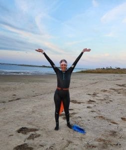 Hilary Topper after she finished her open water swim in mid-October