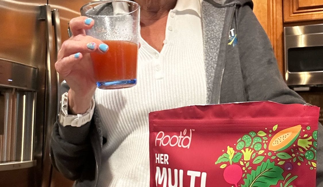 Hilary drinking Root'd